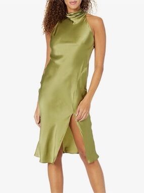 Amanda Uprichard Stanford Dress – Olive Green Silk Midi Dress – XS